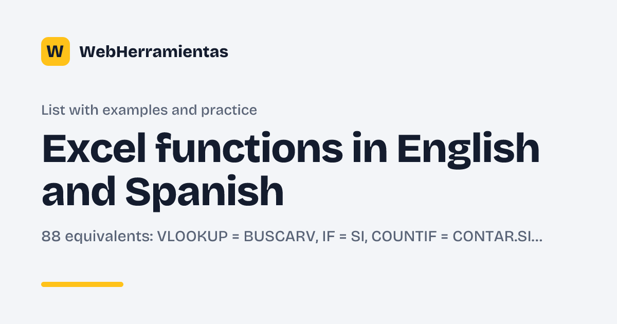 Excel functions in English and Spanish: list with examples and practice